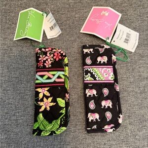 Vera Bradley Lot of 2 Quilted Reader Glasses Cases NEW Black Pink Green Elephant